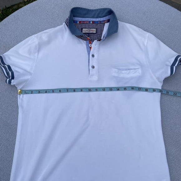Black Number Polo Shirt Men's Size M/L White with Blue Collar 100% Cotton Pocket - Picture 10 of 13